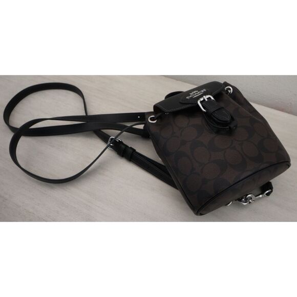 Coach CL458 Silver/Brown Black Signature Canvas Amelia Convertible Backpack - Picture 7 of 16